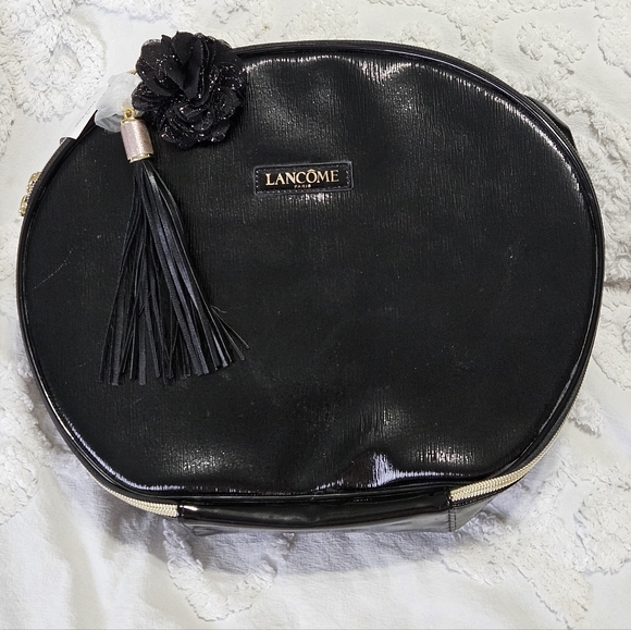Lancome Handbags - Lancome Paris Large Black Cosmetic Makeup Travel Bag With Gold + Pink Details